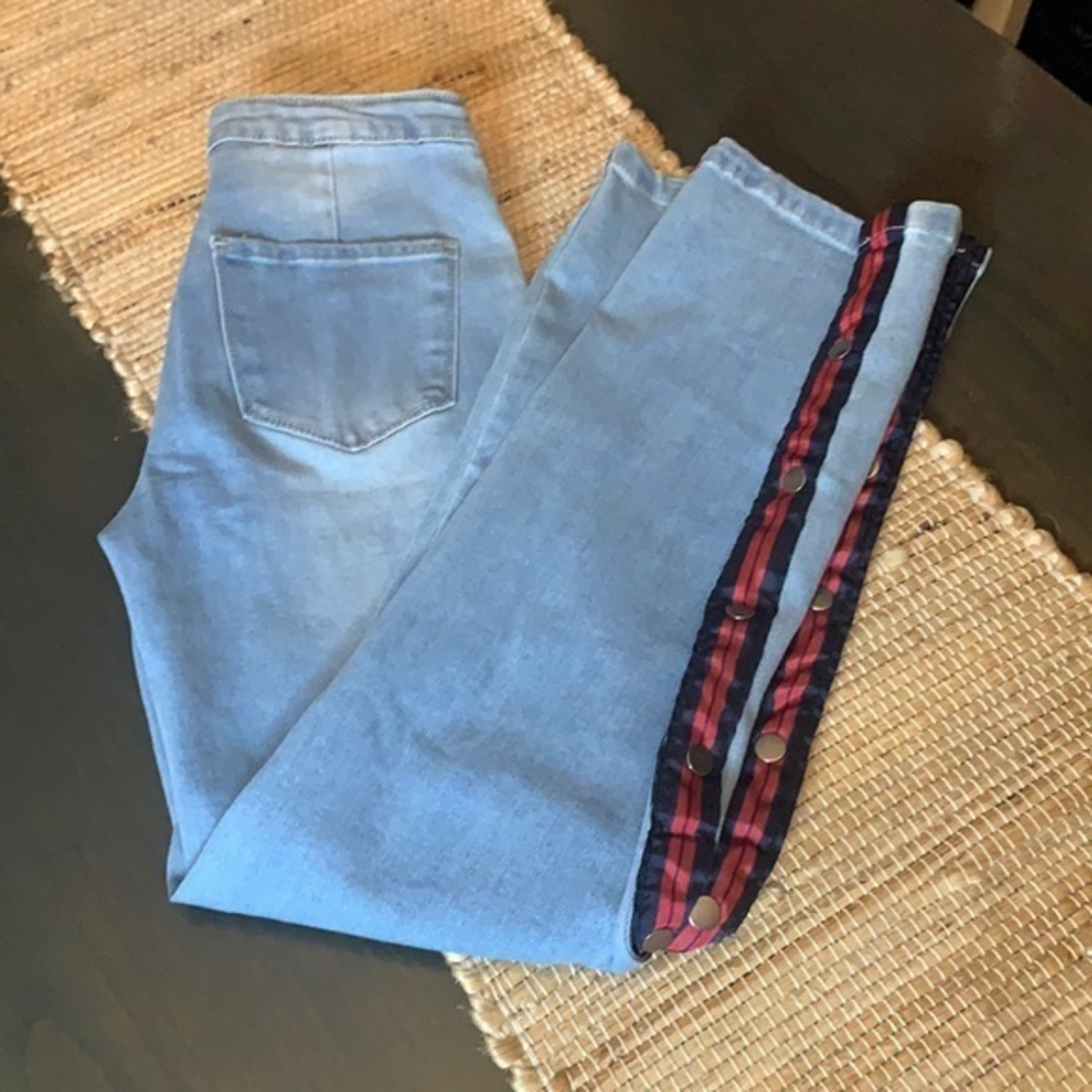 Rocks & Indigo Blue/Red Ribbon Side Button Break Away Wide Leg Jeans Size‎ 4/26